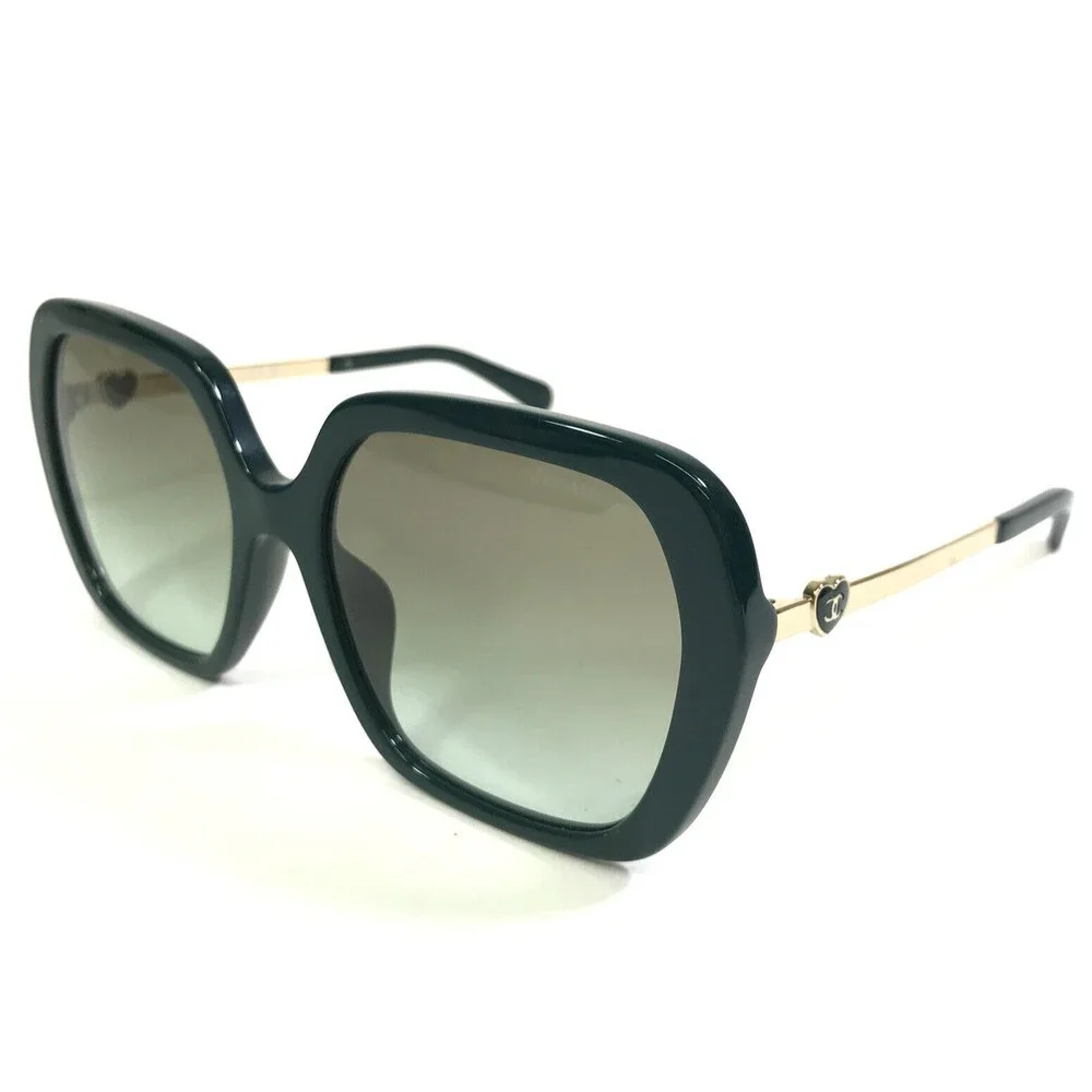 CHANEL Sunglasses 5521-A c.1459/S3 Oversized Polished Green Gold Hearts Hexagon